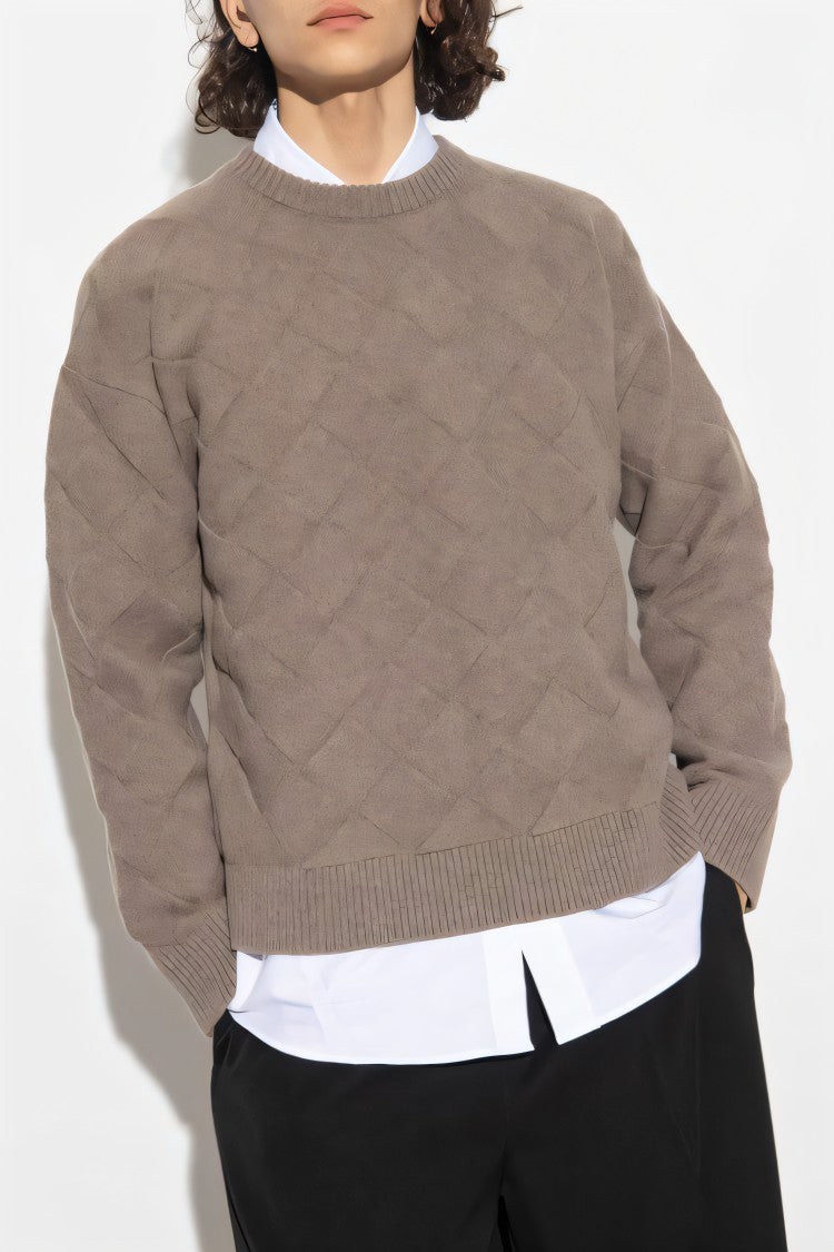 Bottega Veneta Textured Diamond Pattern Wool Blend Sweater