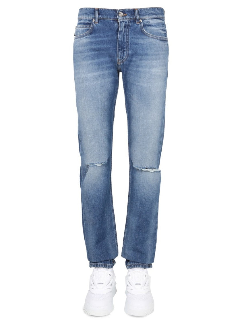 Versace Straight-Leg Jeans With Distressed Detailing