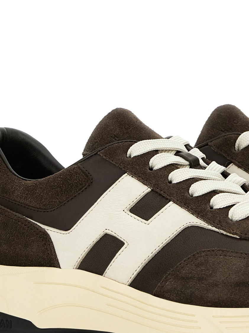 Hogan Brown Suede Sneakers With Leather Accents