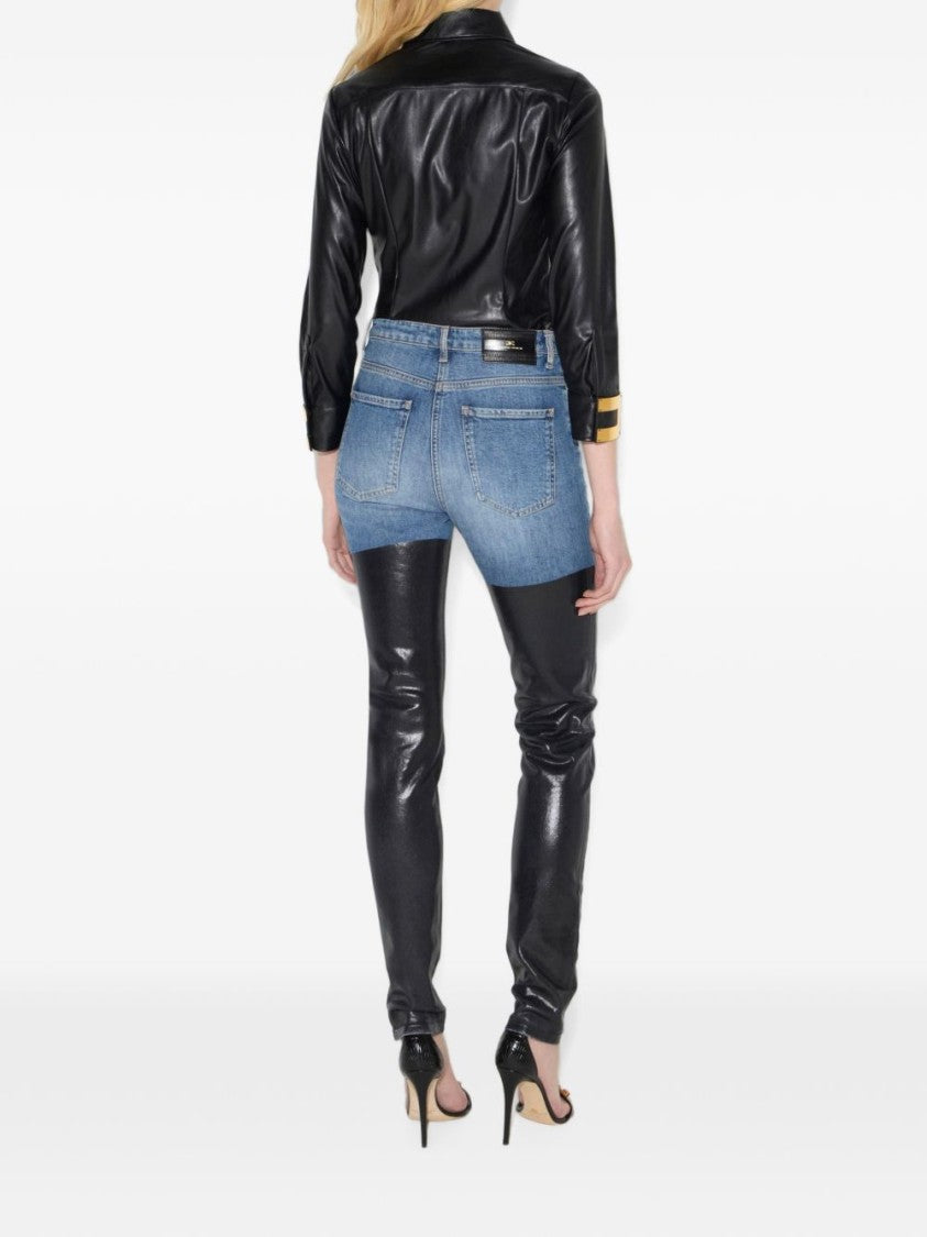 Elisabetta Franchi Black Faux Leather Classic Shirt