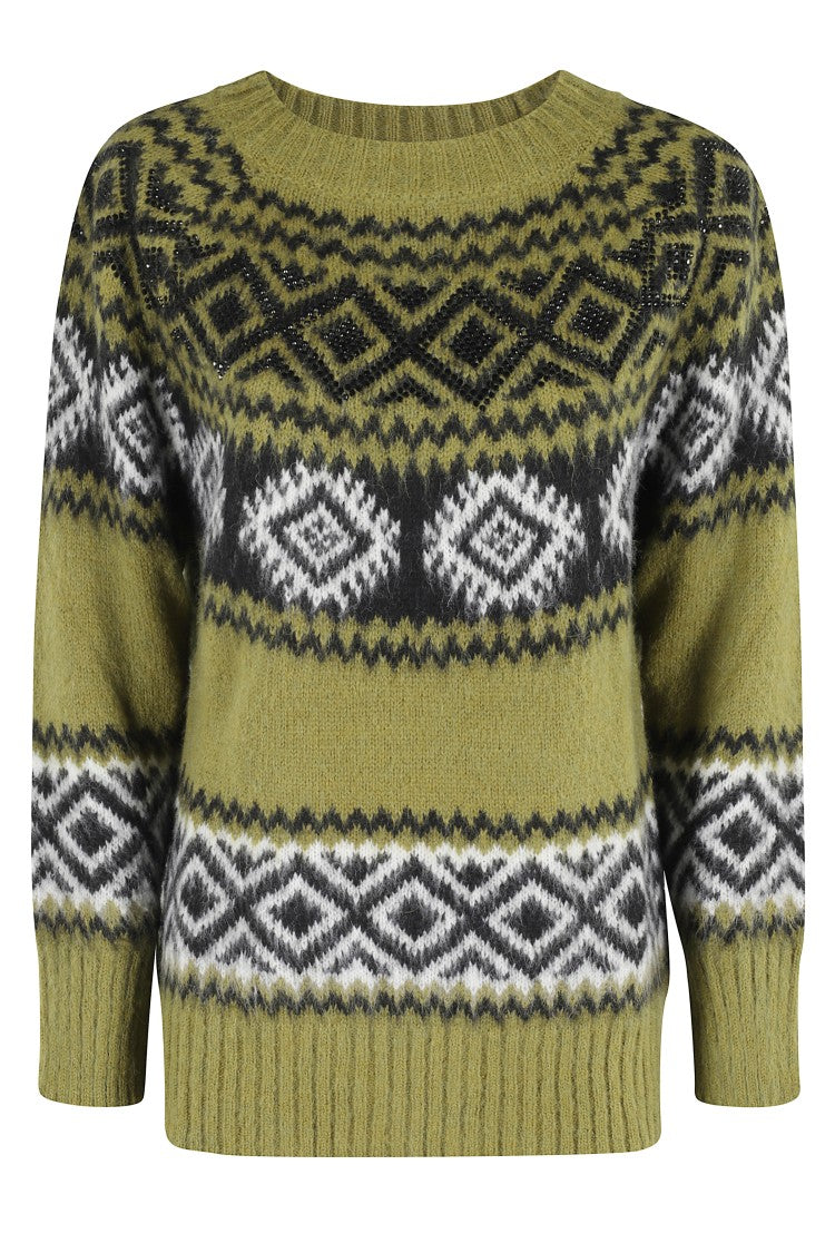 Ermanno Firenze Norwegian-Patterned Knit Sweater With Rhinestone Accents