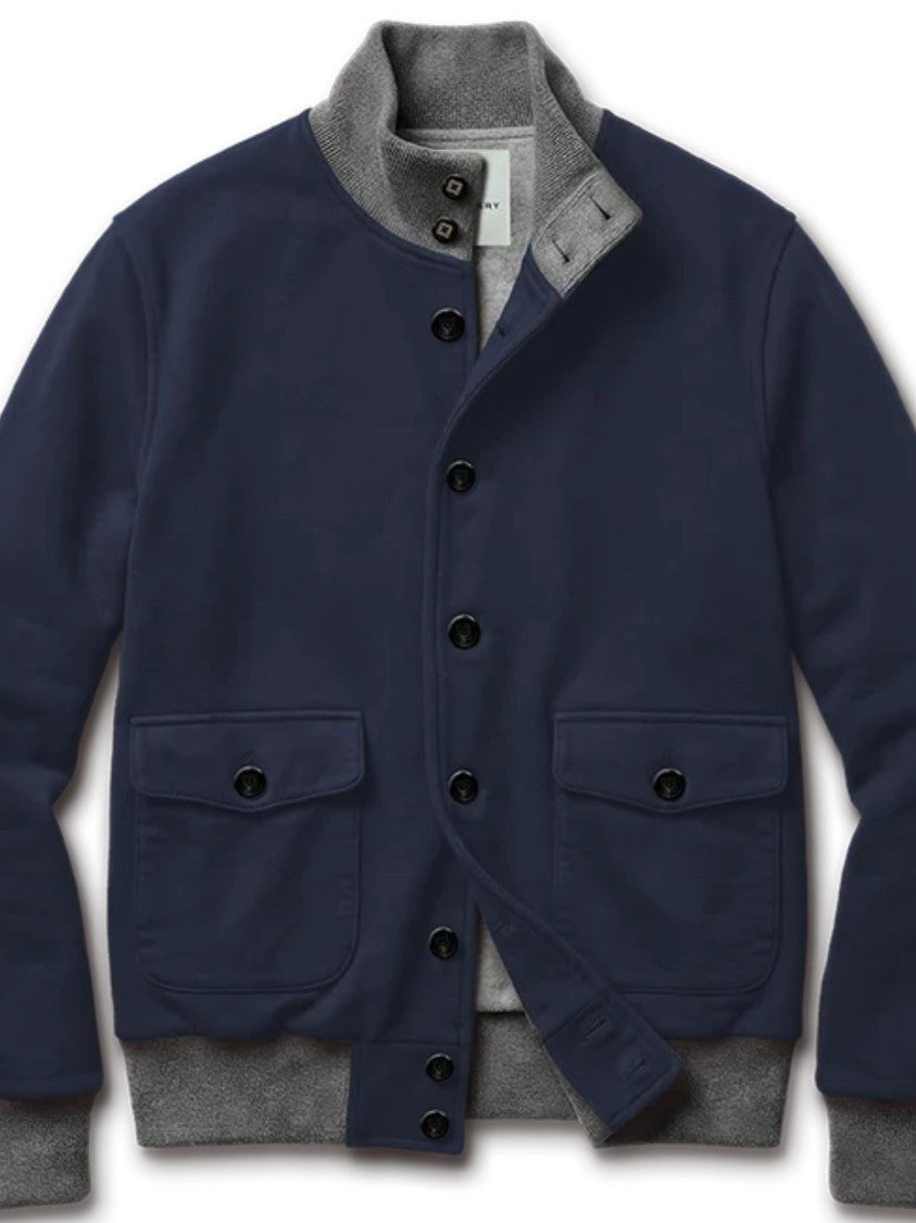 Blusonary Structured Blue Blouson Jacket With Contrasting Ribbed Trim
