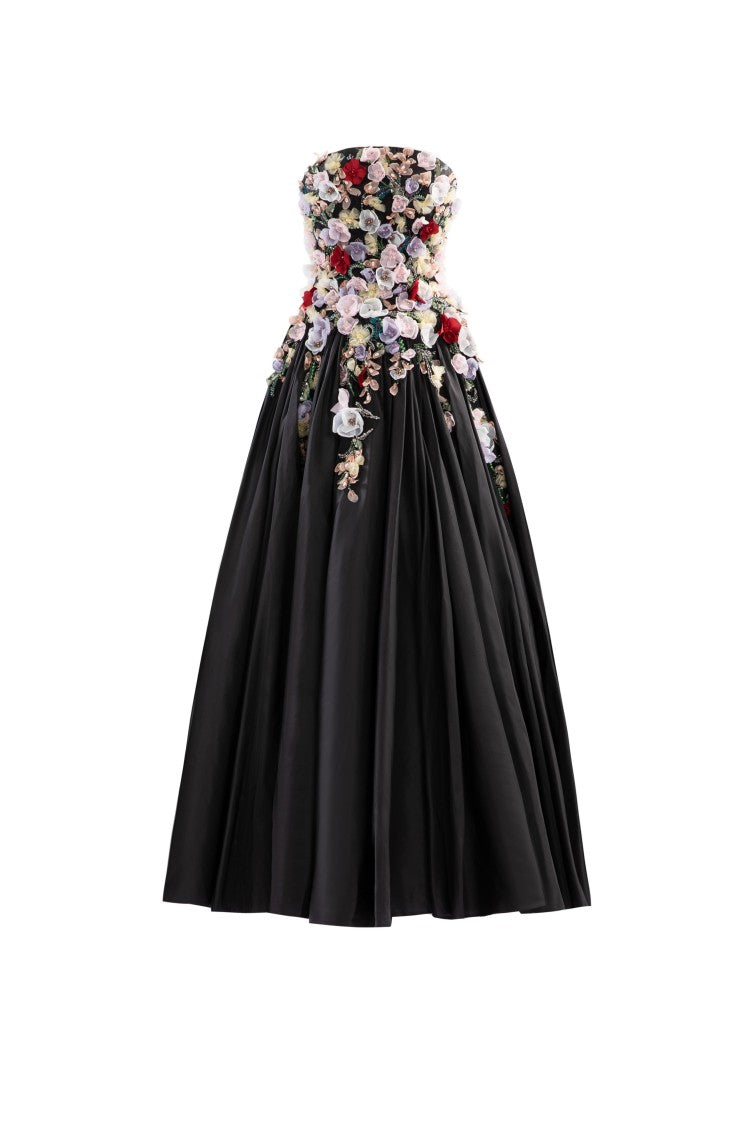 Saiid Kobeisy Embellished 3D Flowers Taffeta Gown