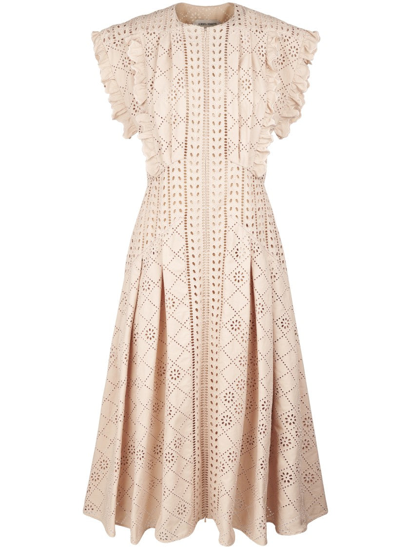 Alberta Ferretti Intricate Eyelet Embroidered Midi Dress