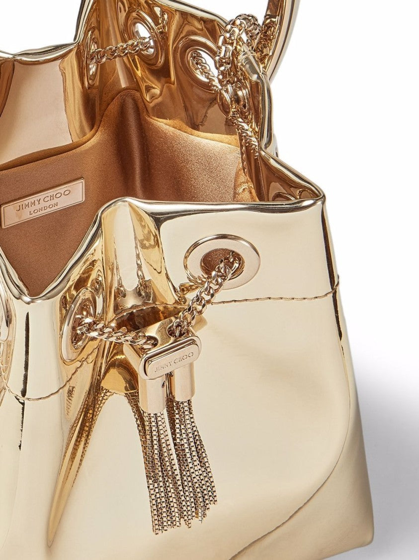 Jimmy Choo Gold-Tone Leather Bag With Drawstring Closure