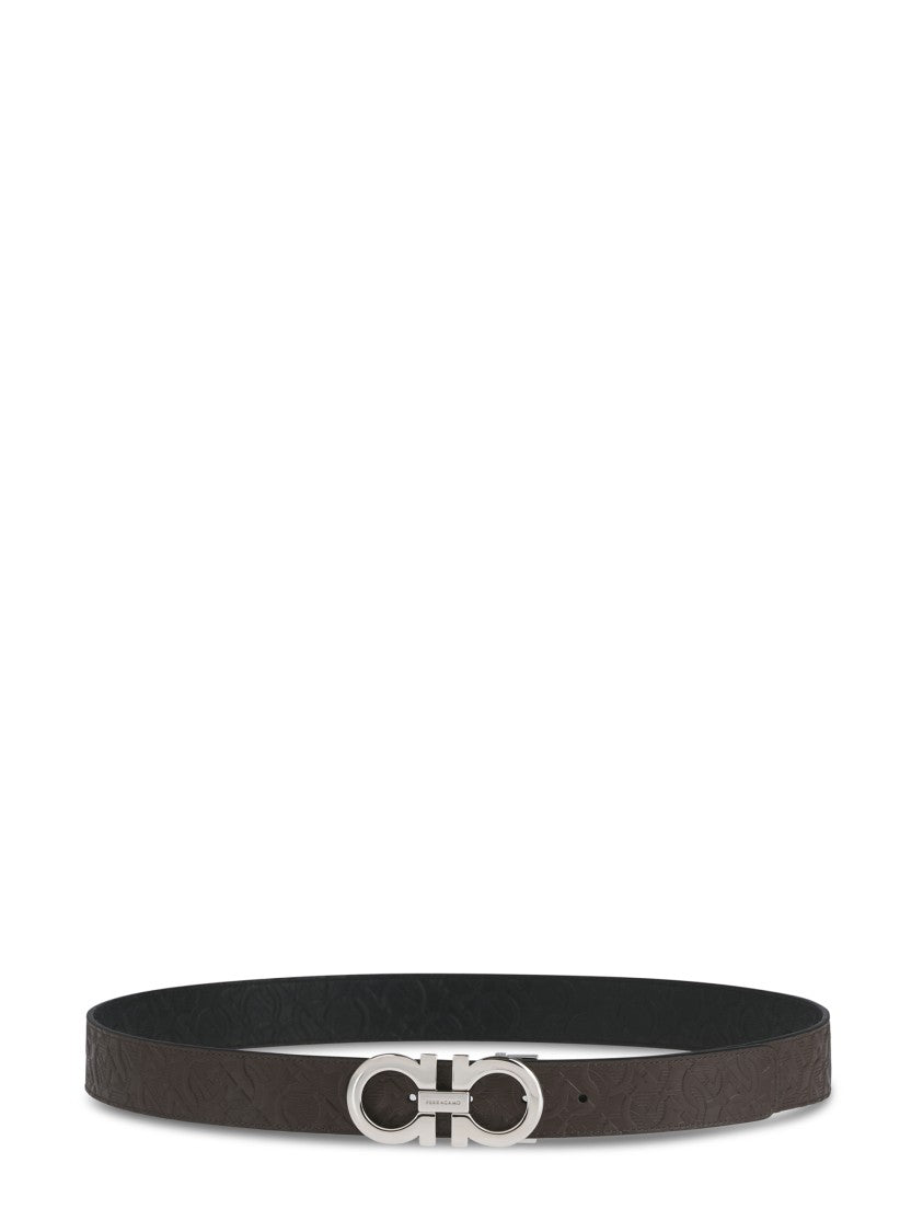 Ferragamo Textured Tobacco Brown Calfskin Belt With Polished Metal Buckle