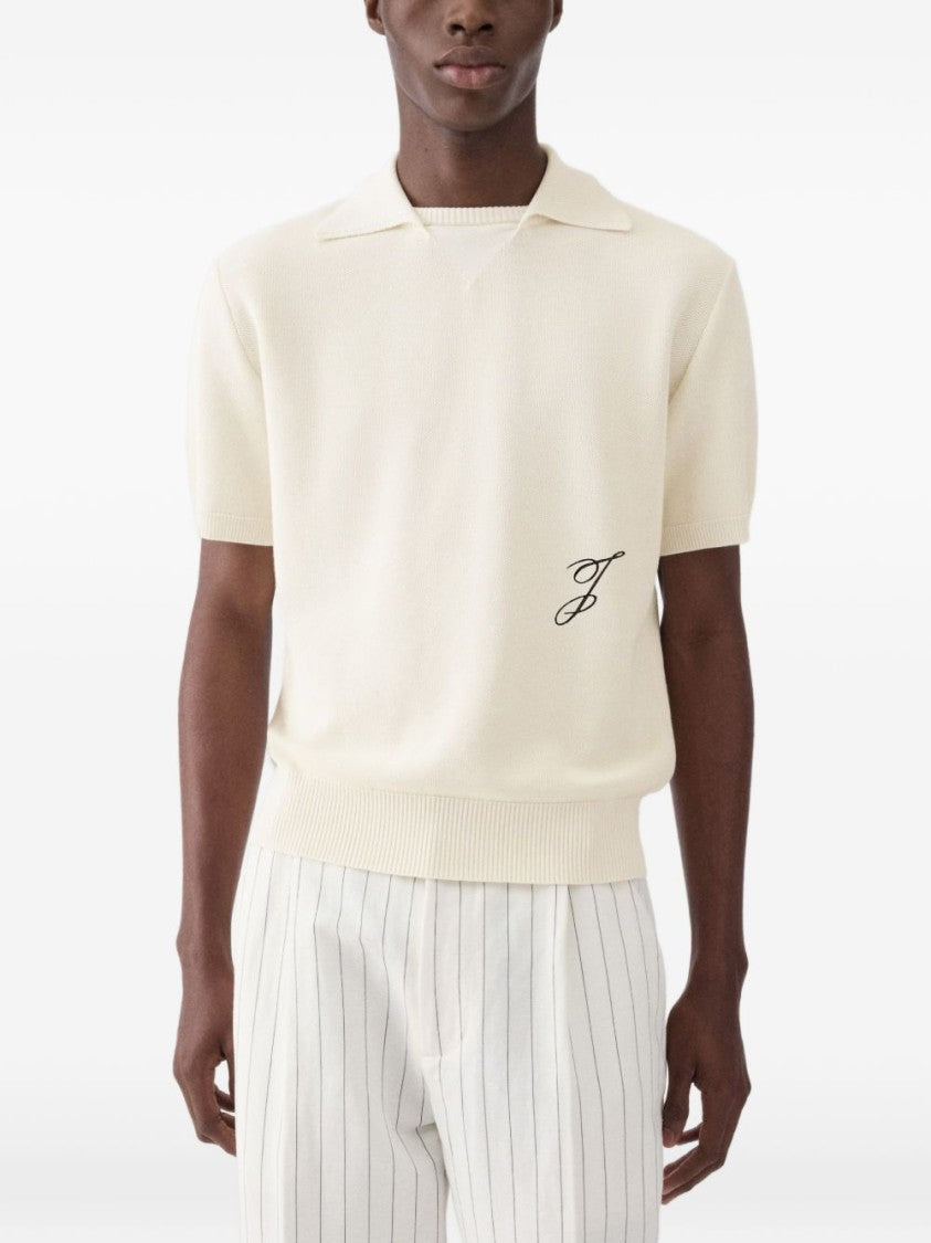 Jacquemus White Short Sleeve Logo Ribbed Hem Top