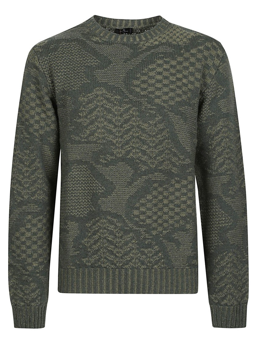Etro Roma Green Textured Knit Wool-Blend Sweater