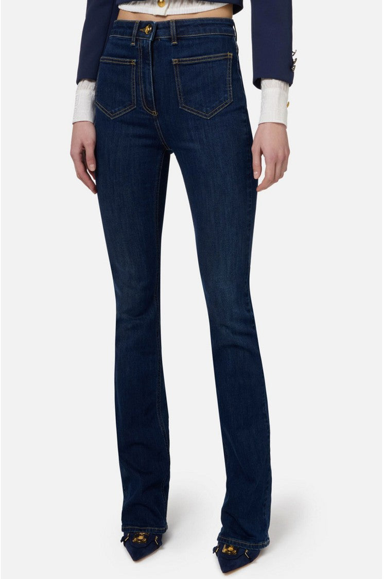 Elisabetta Franchi Blue Patch Pocket Gold Button Cotton Jeans