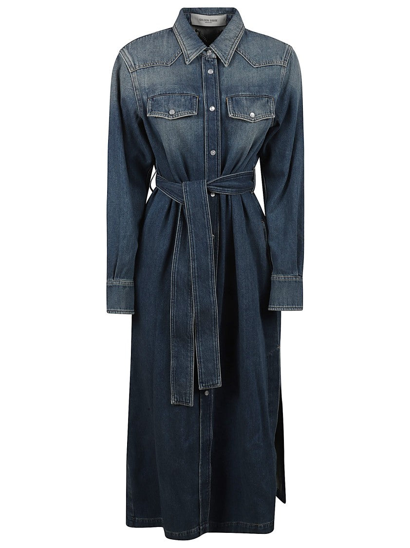 Golden Goose Denim Maxi Dress With Button-Up Front