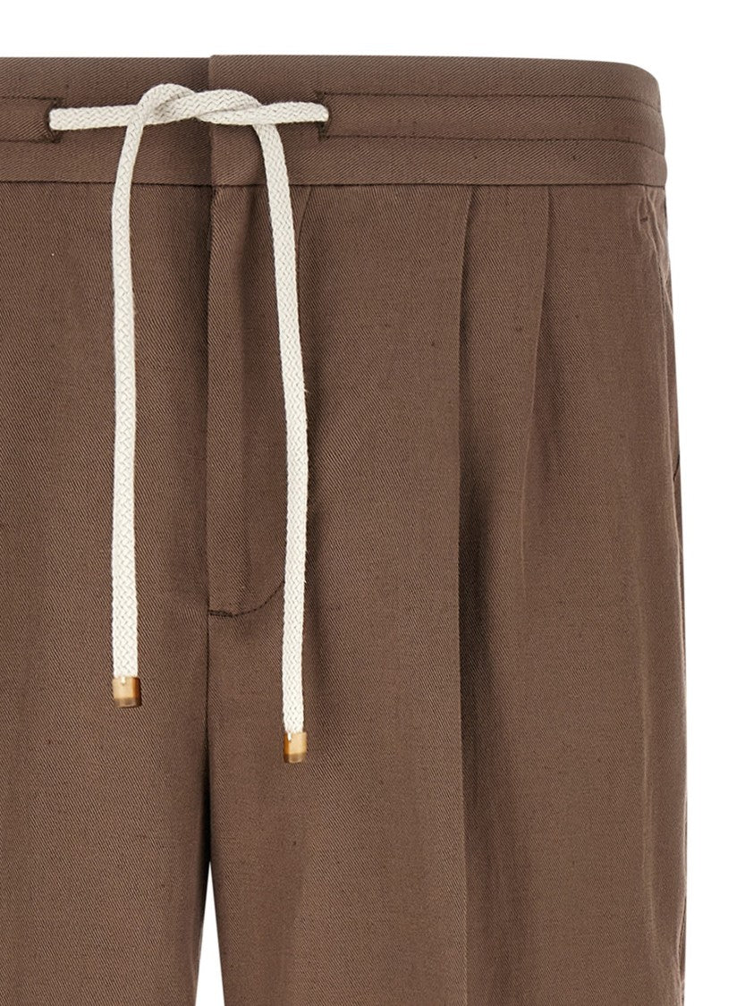 Brunello Cucinelli Brown Linen And Cotton Blend Trousers