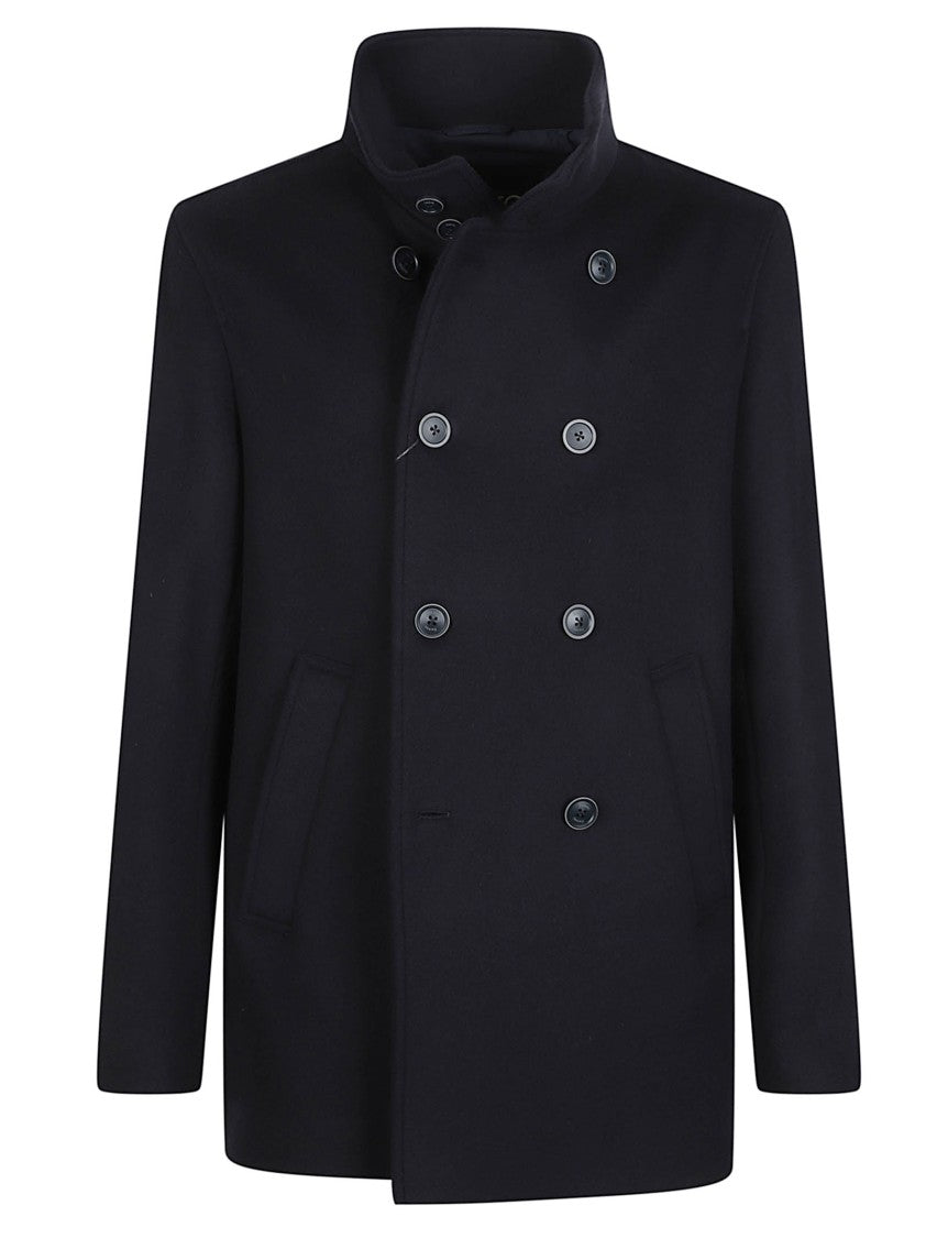 Herno Black Double-Breasted Wool-Blend Peacoat