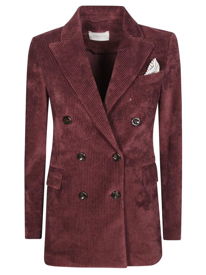 Circolo Double-Breasted Corduroy Blazer With Peak Lapels