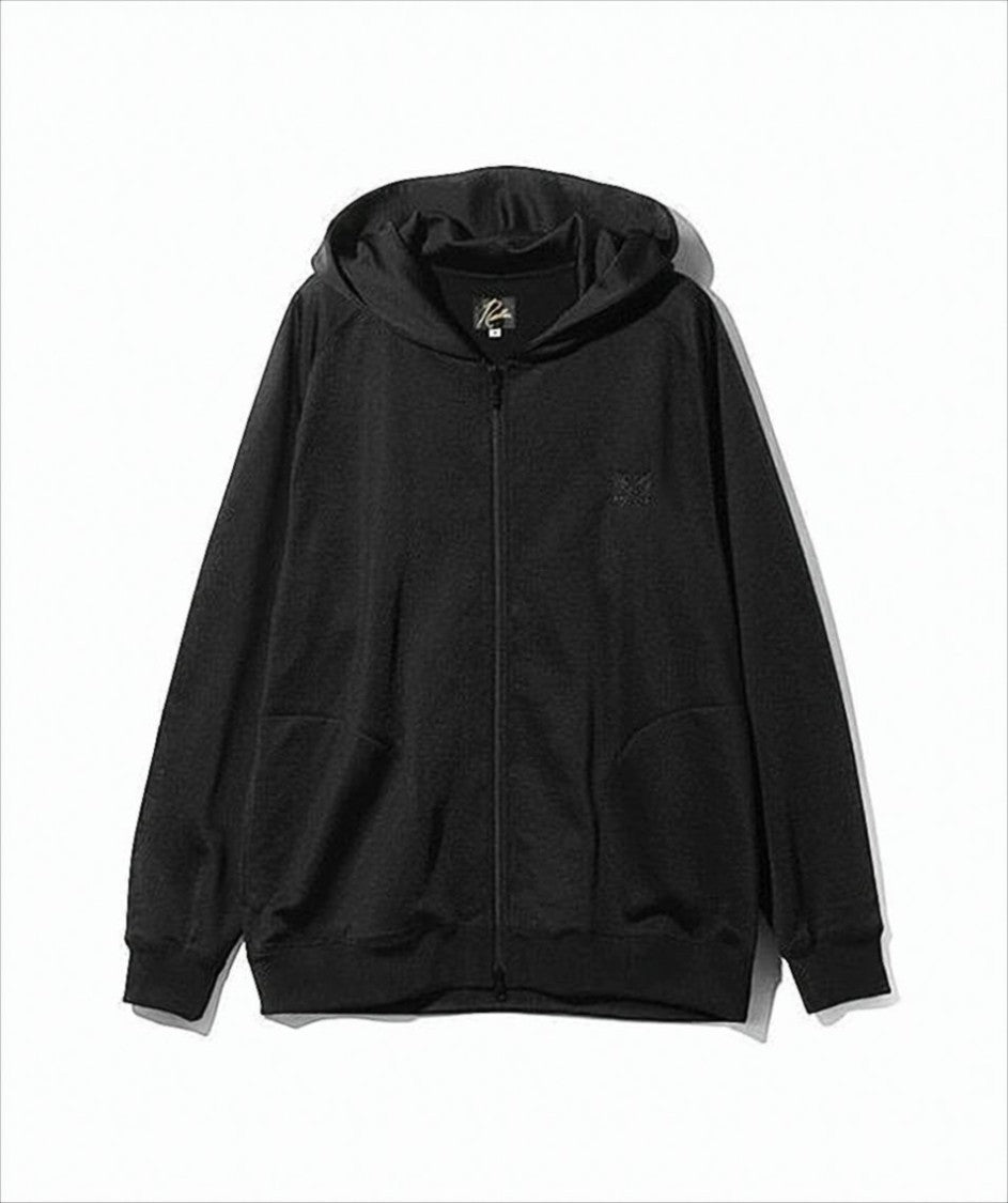 Needles Minimalist Black Zip-Up Hoodie With Ribbed Accents