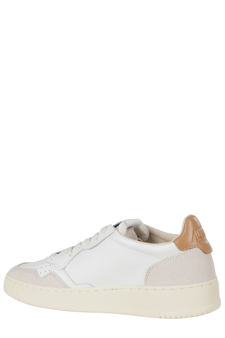 Autry White Mustard Medalist Low Suede Inserts Leather Sneakers