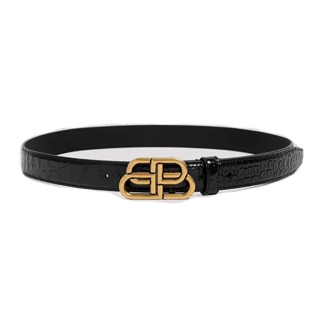 Balenciaga Sleek Black Calf Leather Belt With Gold-Tone Double-B Buckle