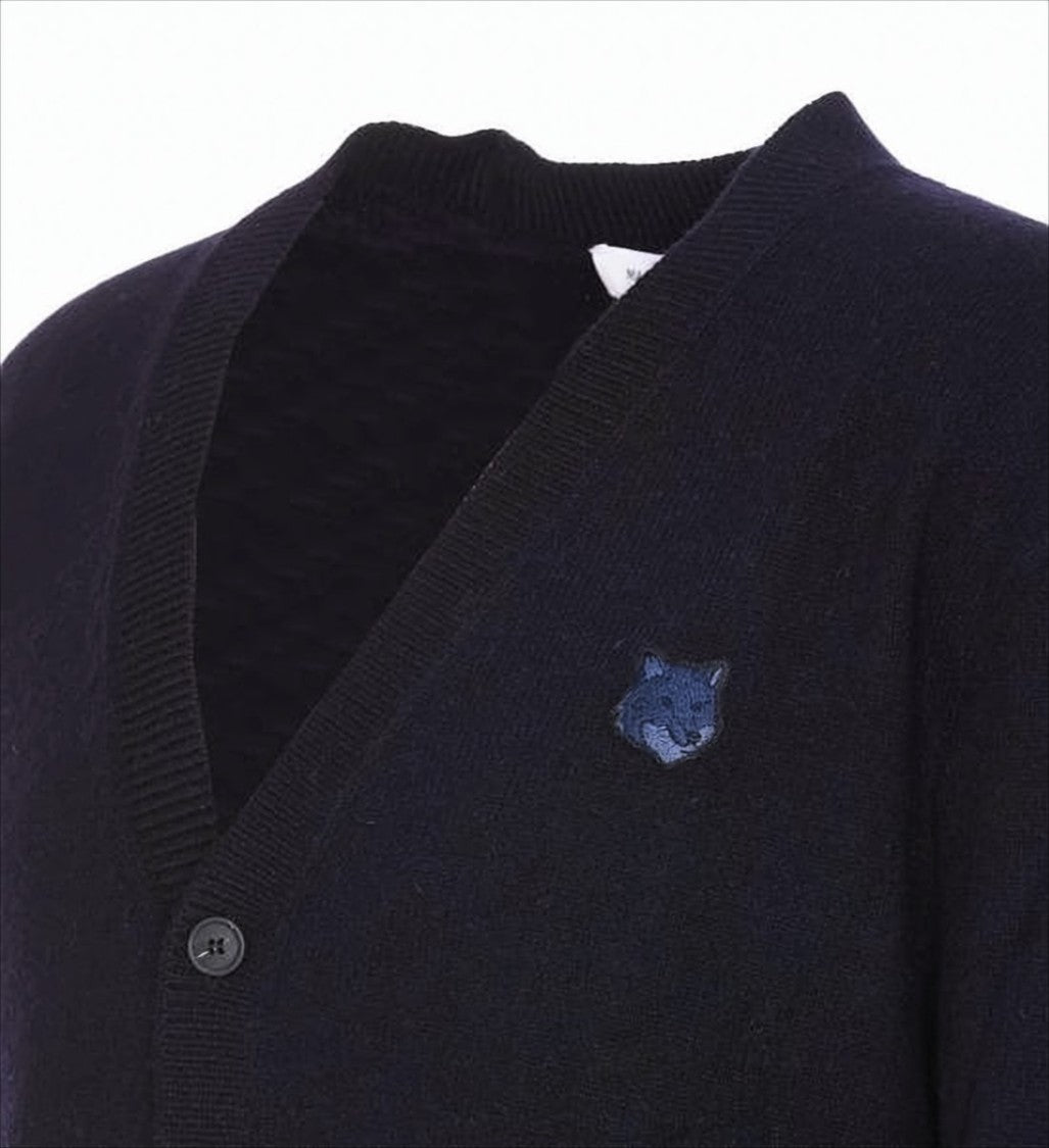 Maison Kitsuné V-Neck Wool Cardigan With Button-Down Front And Embroidered Logo