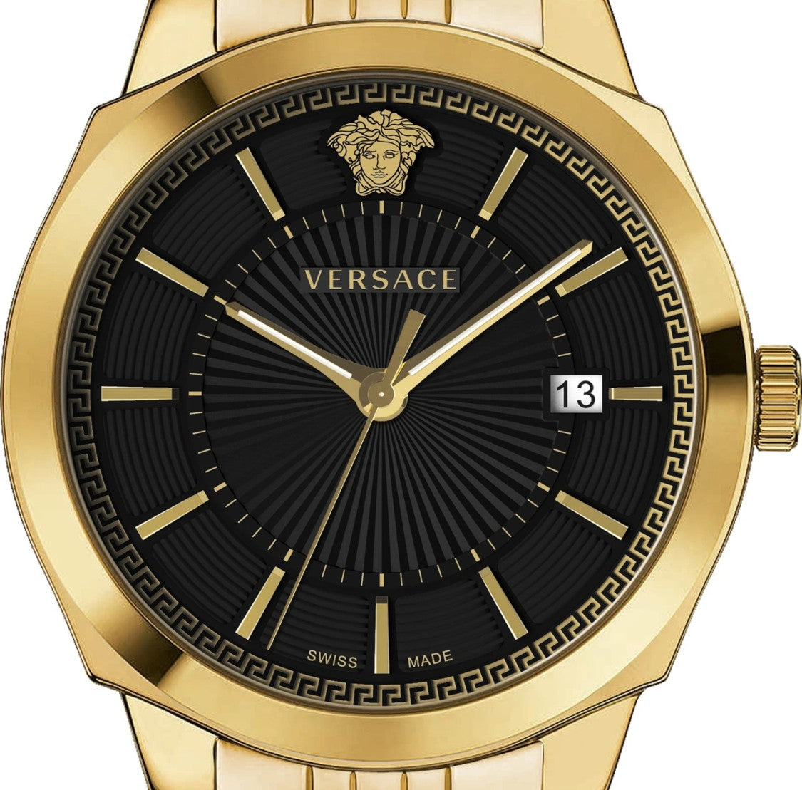 Versace Analog Watch With Luminous Hands And Gold-Tone Bracelet