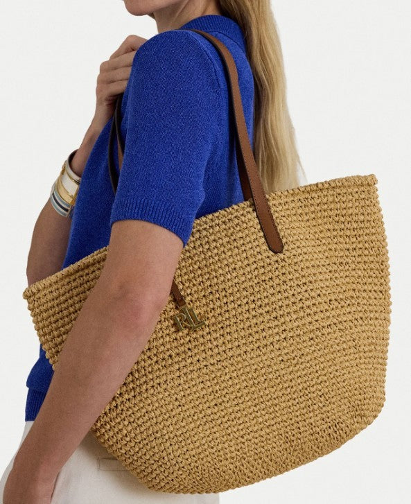 Lauren Ralph Lauren Woven Straw Tote With Leather Accents