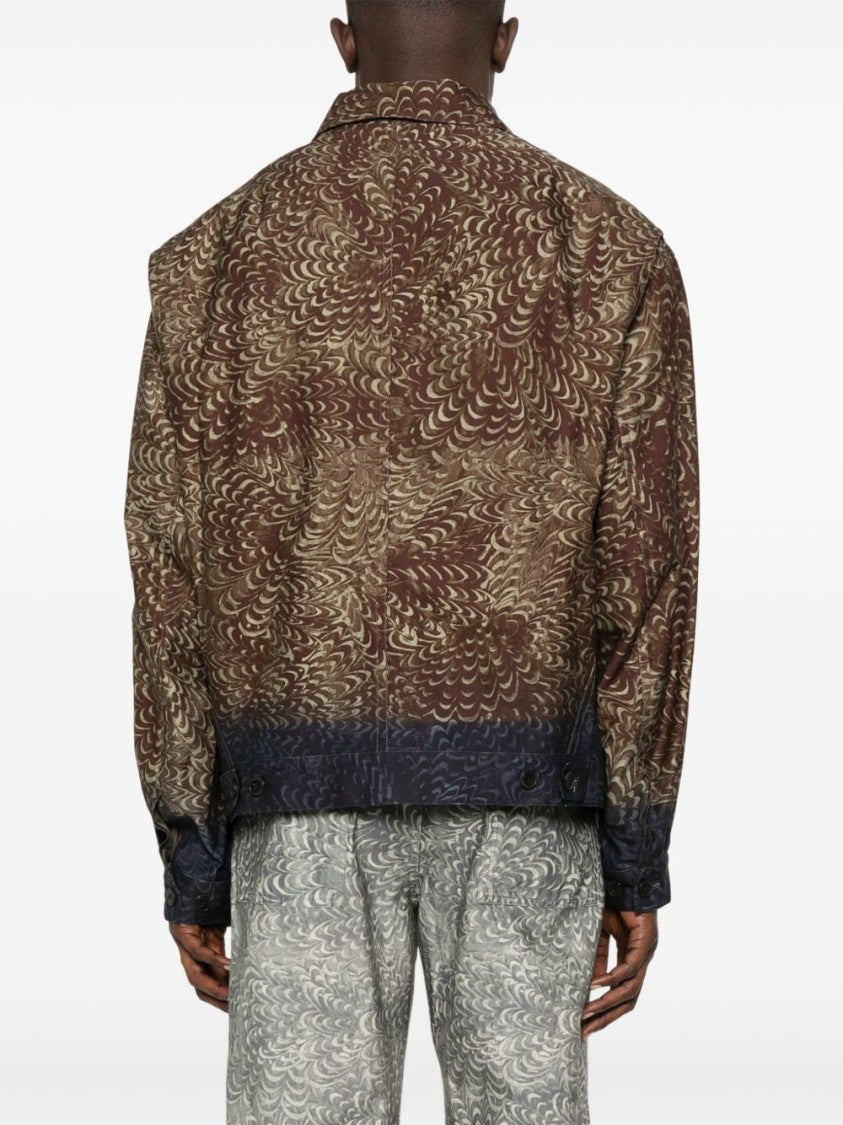 Dries Van Noten Chocolate Brown Jacket With Feather-Like Pattern