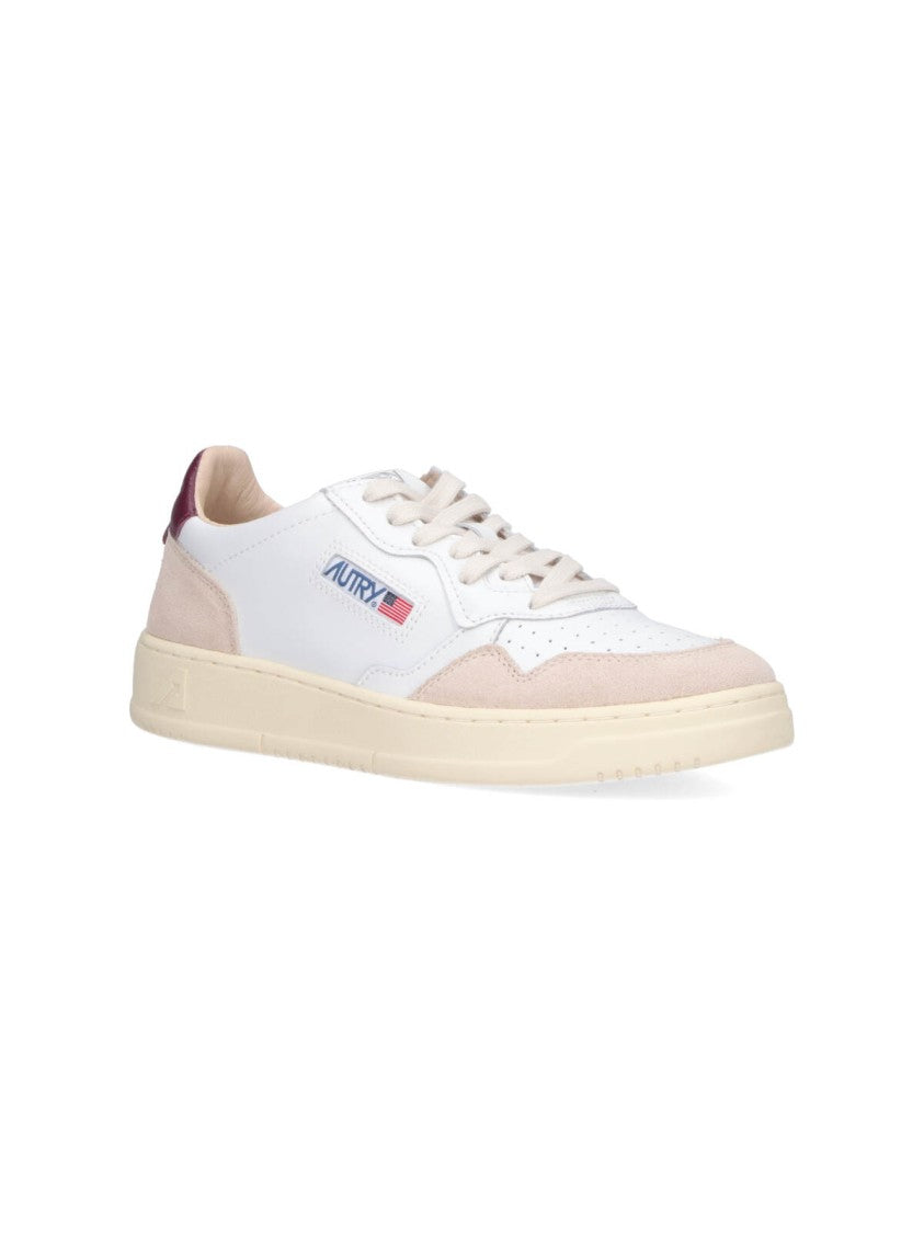 Autry Low-Top White Leather Sneakers With Beige Suede Accents