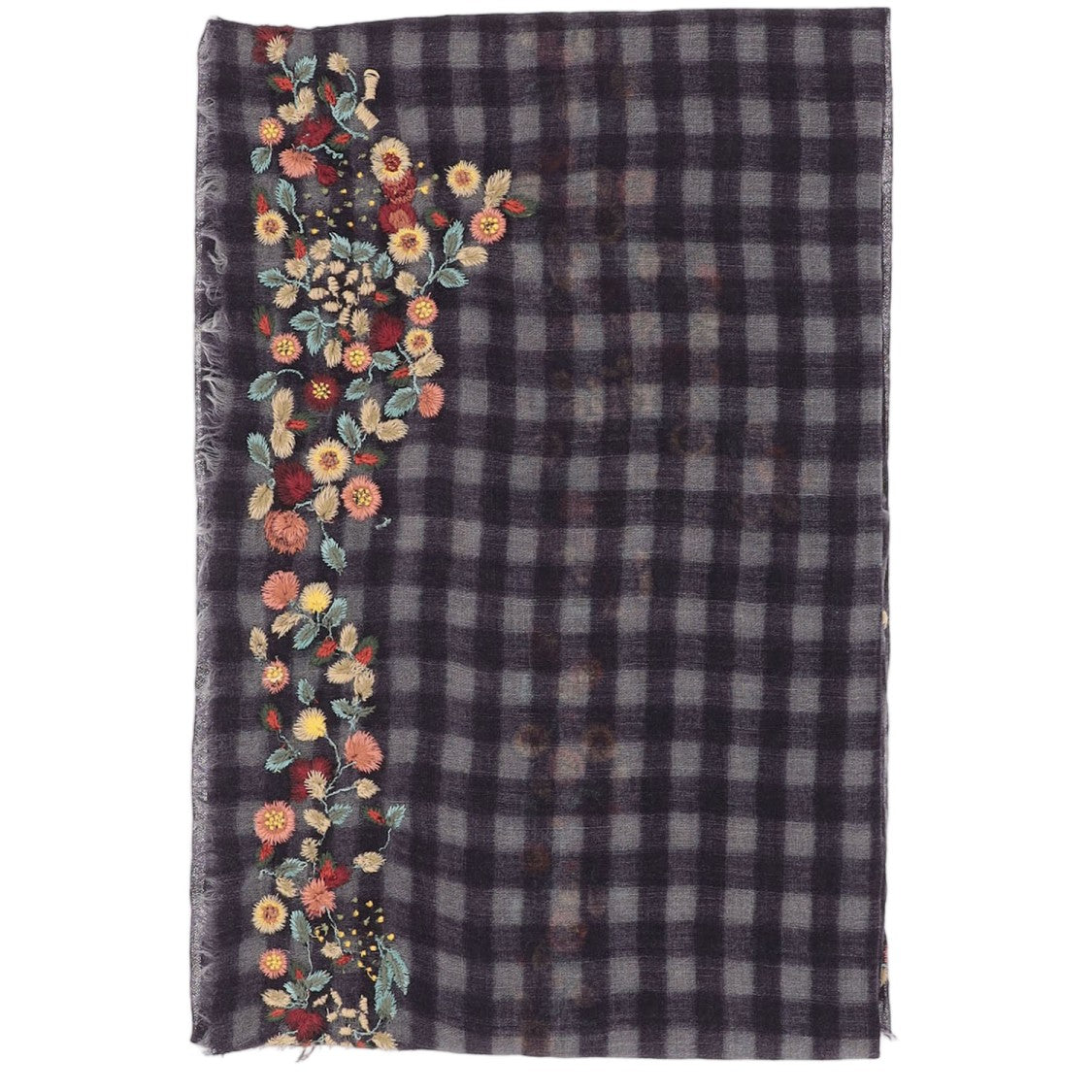 Faliero Sarti Rectangular Scarf With Floral Appliqués And Check Pattern
