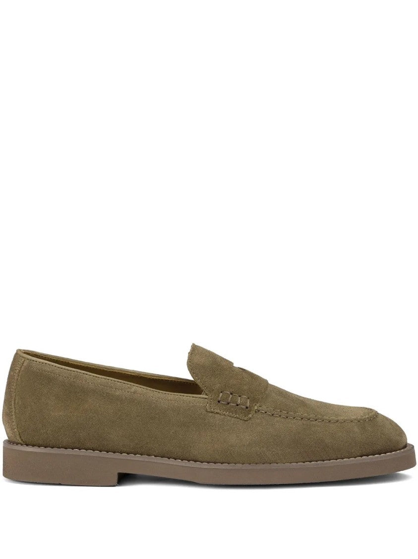 Doucal's Closed Suede Loafers With Stitched Detail