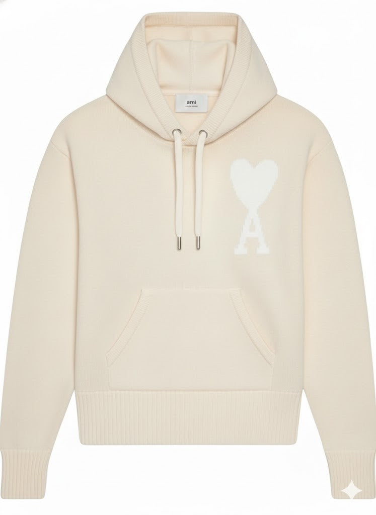 Ami Paris Relaxed Fit Hoodie Sweater With Central Kangaroo Pocket