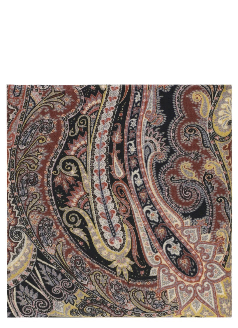 Etro Rectangular Cashmere Scarf With Fantasy Motif And Fringed Edges