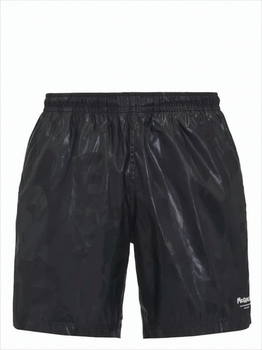 Alexander Mcqueen Black Shorts With Subtle Tonal Pattern
