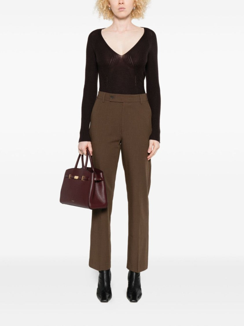 Twin-Set Fitted Brown Wool Sweater With Deep V-Neckline