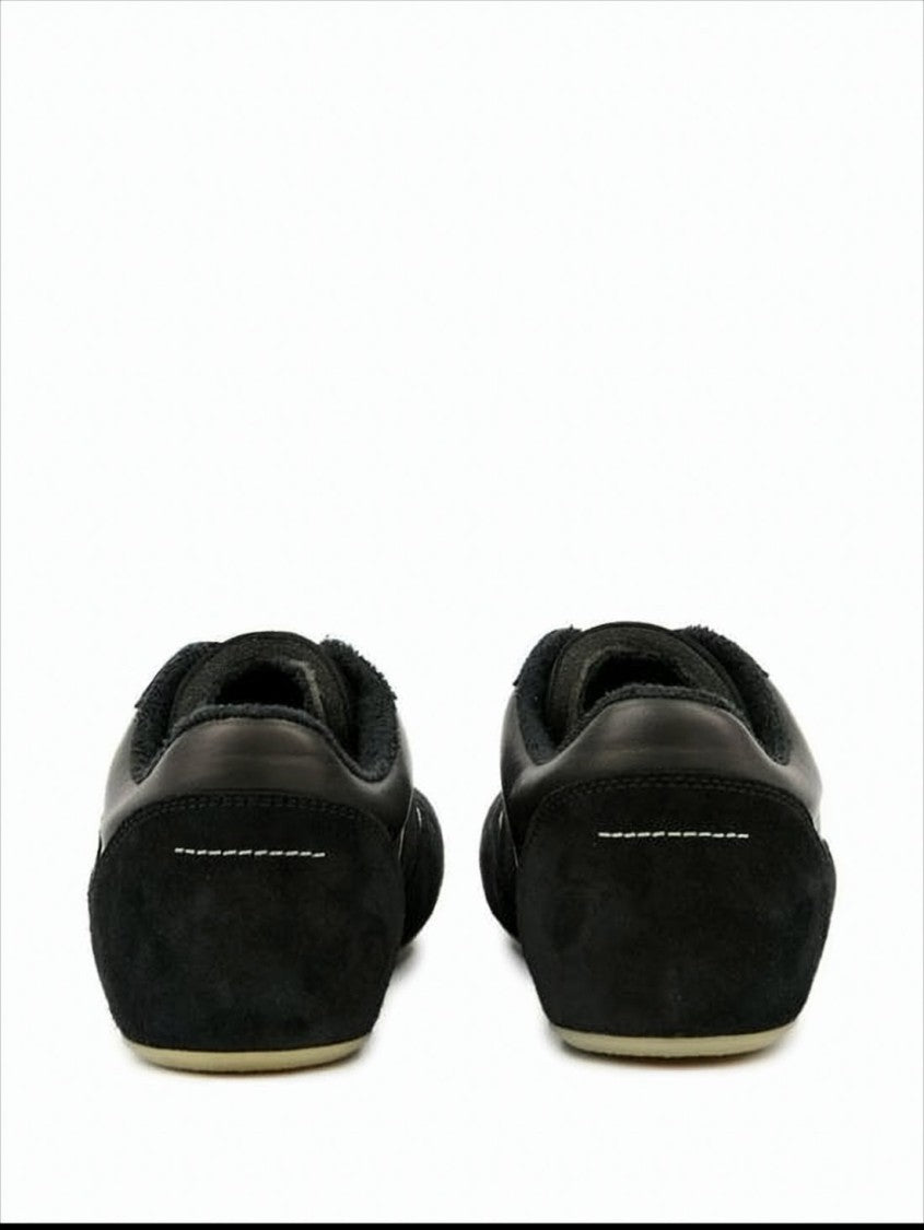 Mm6 By Maison Margiela Low-Profile Black Sneakers With Suede Panels
