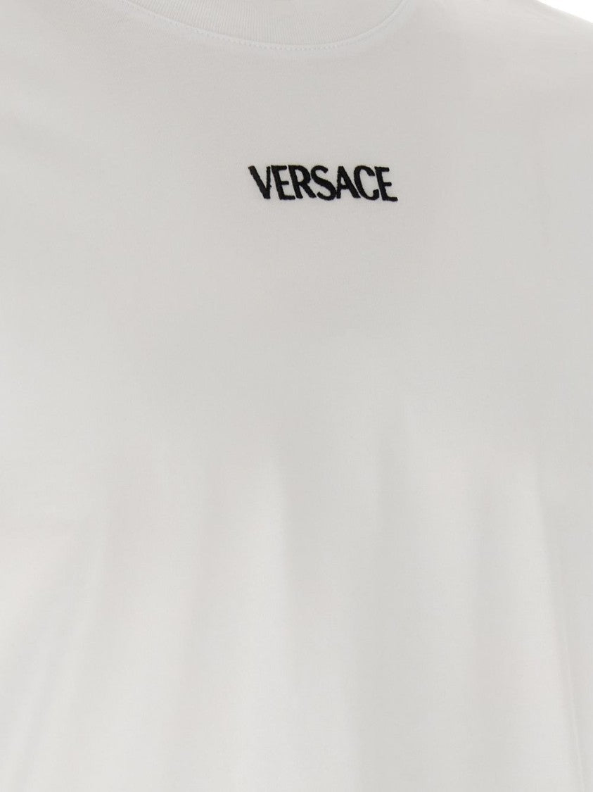 Versace Short-Sleeve Embroidered Logo Silk Nylon T-Shirt