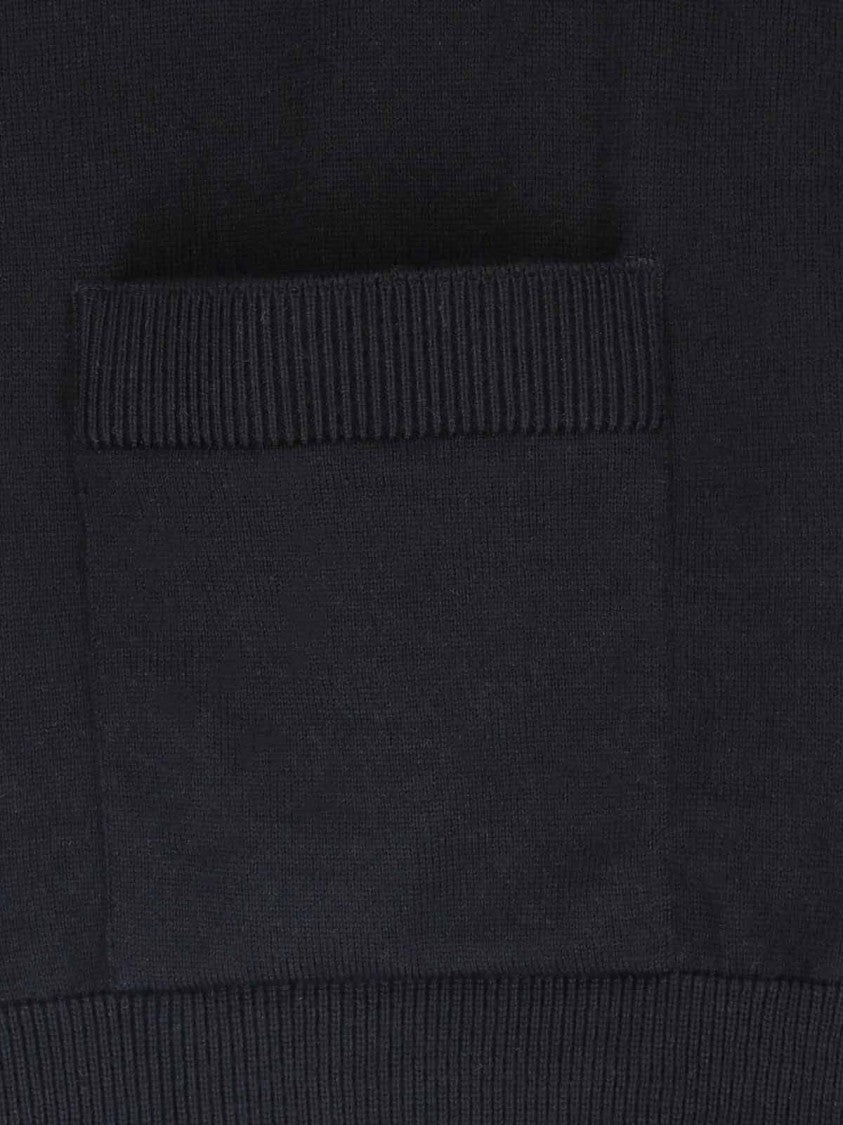 Balmain Black Crewneck Gold Button Virgin Wool Cardigan