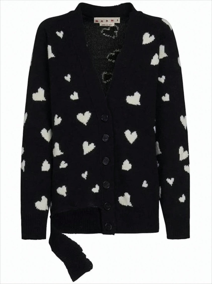 Marni Heart-Patterned Alpaca-Wool Cardigan
