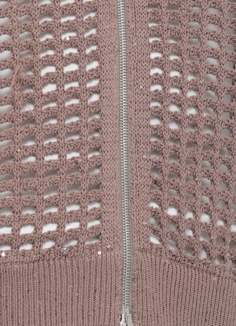 Peserico Brown Perforated Sequin Zip Cardigan