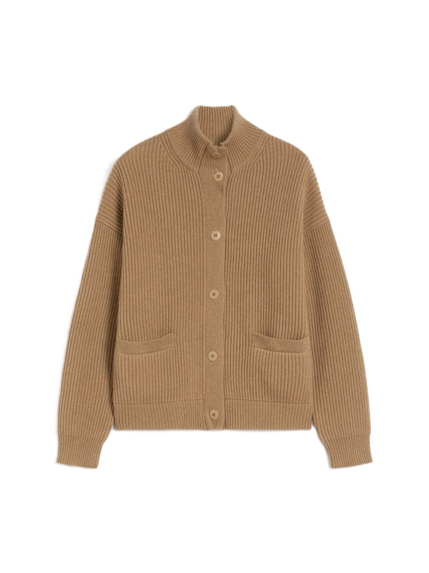 Max Mara Ribbed Knit Cardigan With High Collar