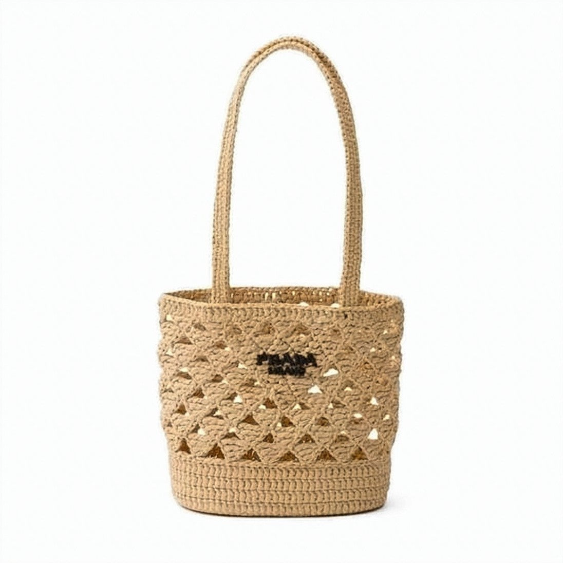 Prada Woven Crochet Tote Bag With Cylindrical Shape