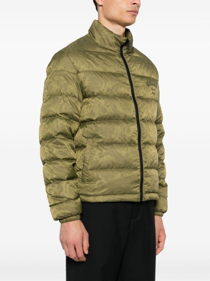 Versace Olive Green Textured Finish Padded Jacket
