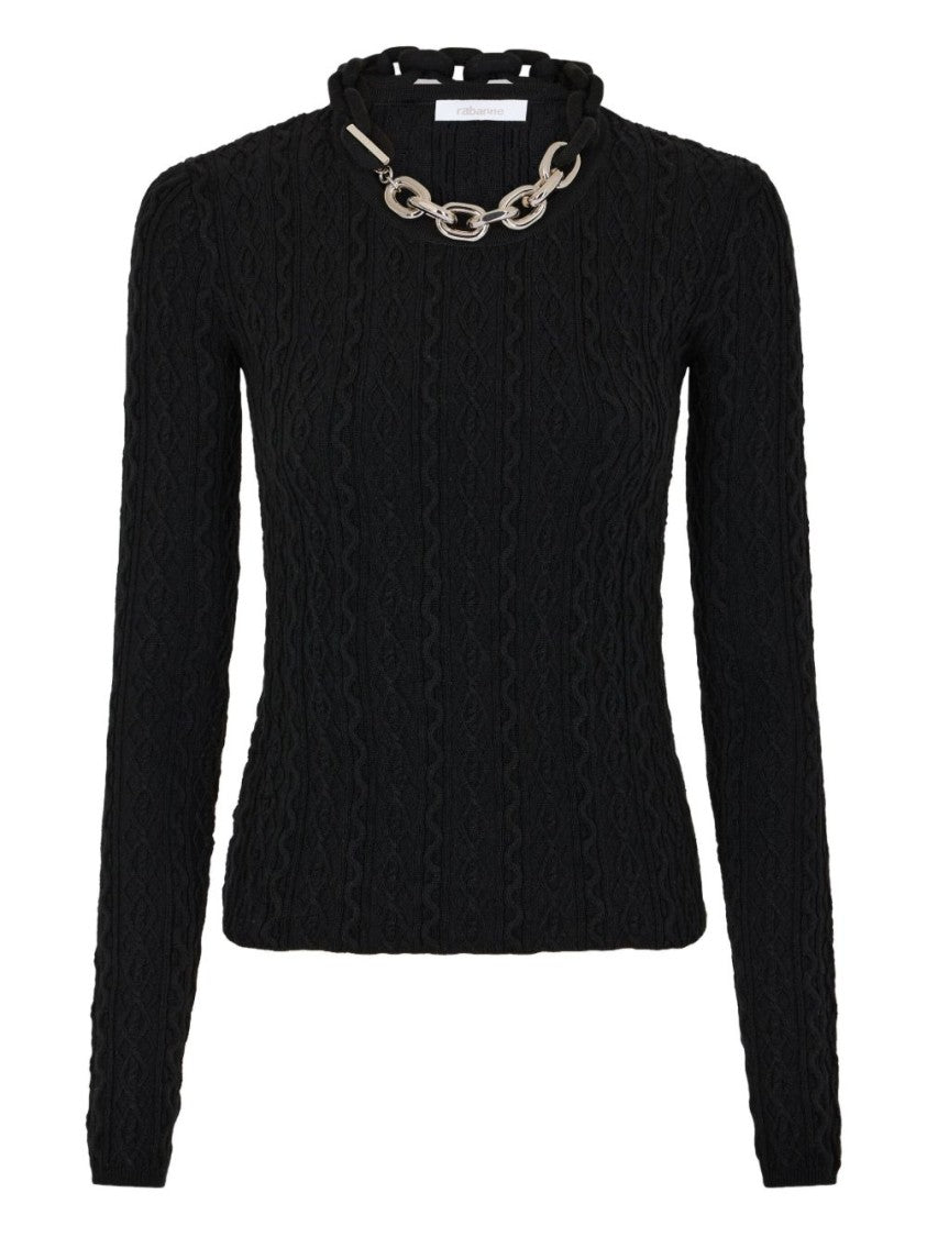 Rabanne Fitted Black Sweater With Oversized Chain Detail
