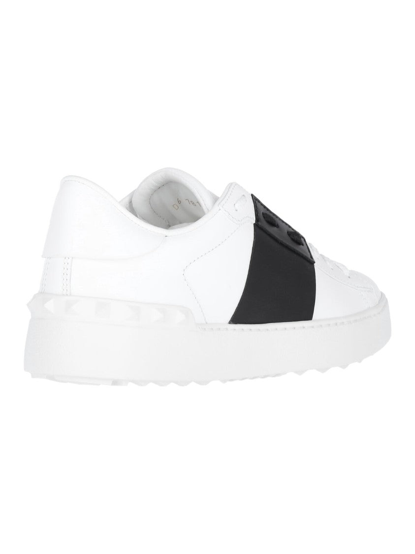 Valentino Garavani Low-Top White Leather Sneakers With Black Midfoot Panel