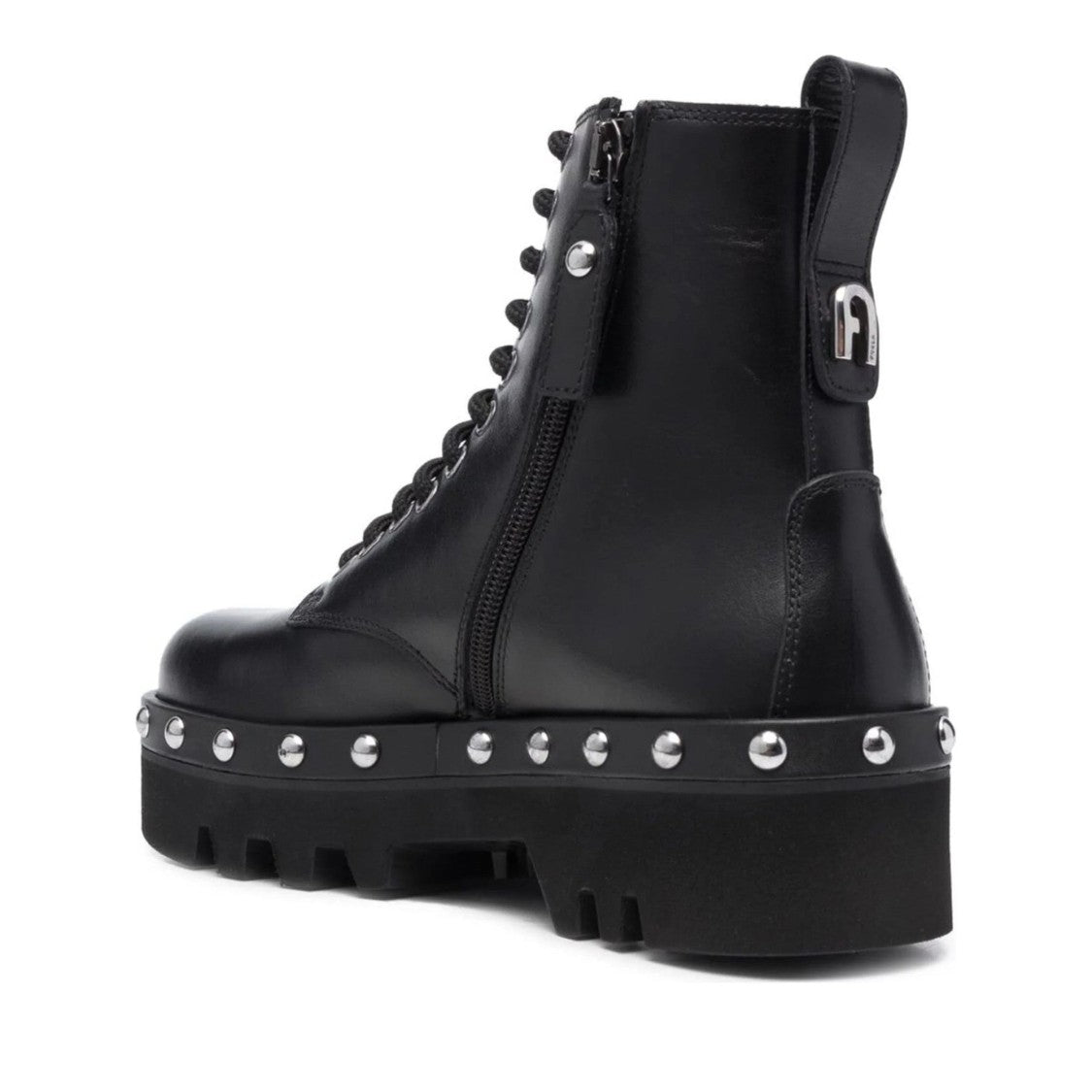 Furla Black Rita Edgy Studded Detail Leather Ankle Boots