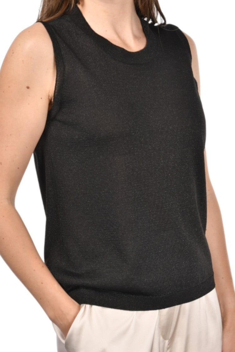 Paolo Fiorillo Capri Sleek Black Knit Top With Ribbed Edges