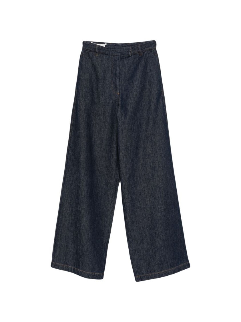Dries Van Noten Dark Denim Wide-Leg High Waist Flared Trousers