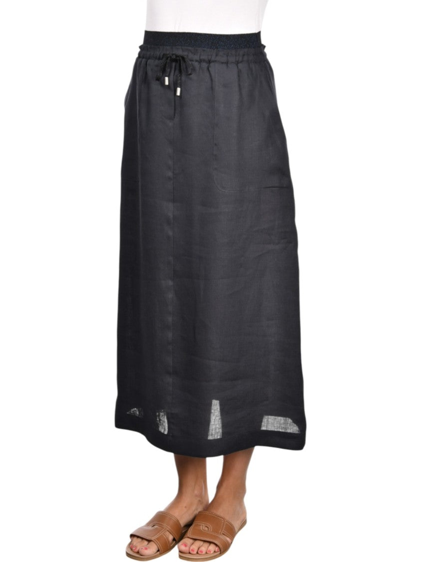 Gran Sasso Blue Elastic Waist Linen Skirt