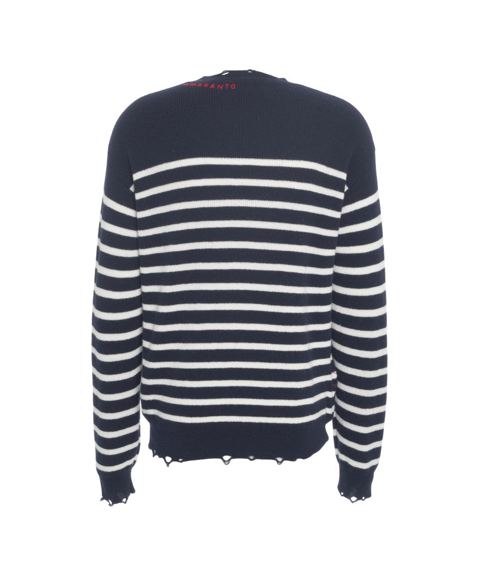 Amaranto Striped Wool Sweater With Fringed Hem And Cuffs