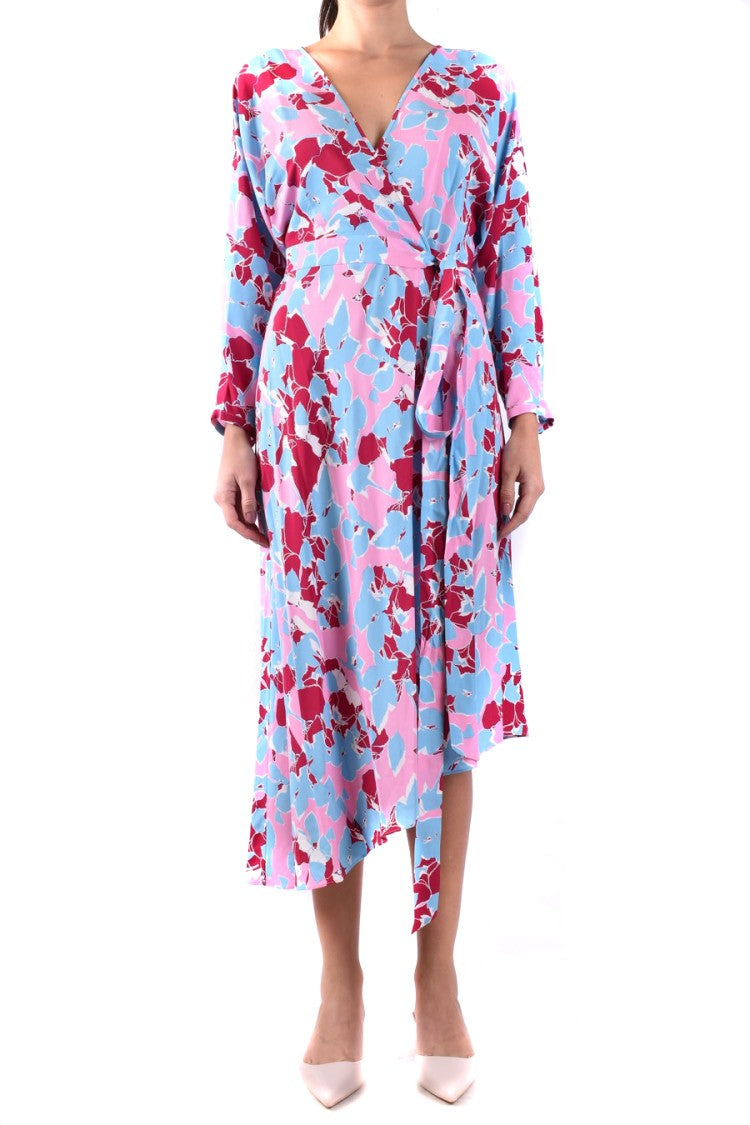 Diane Von Furstenberg Multicolor Floral Midi Dress Asymmetrical Belt