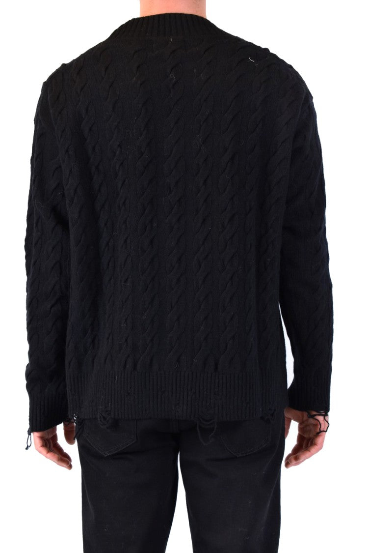 Laneus Cable Knit Black Cardigan With V-Neckline