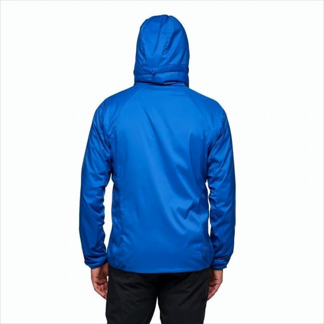 Black Diamond Solid Blue Casual Jacket With Front Zipper And Attached Hood