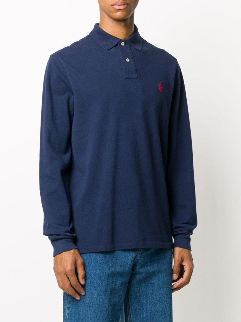 Polo Ralph Lauren Classic Blue Long-Sleeve Polo With Embroidered Logo